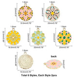 12pcs Enamel Pendants, Baroque Style, Flat Round Flower, 6 Colors