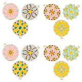 12pcs Enamel Pendants, Baroque Style, Flat Round Flower, 6 Colors