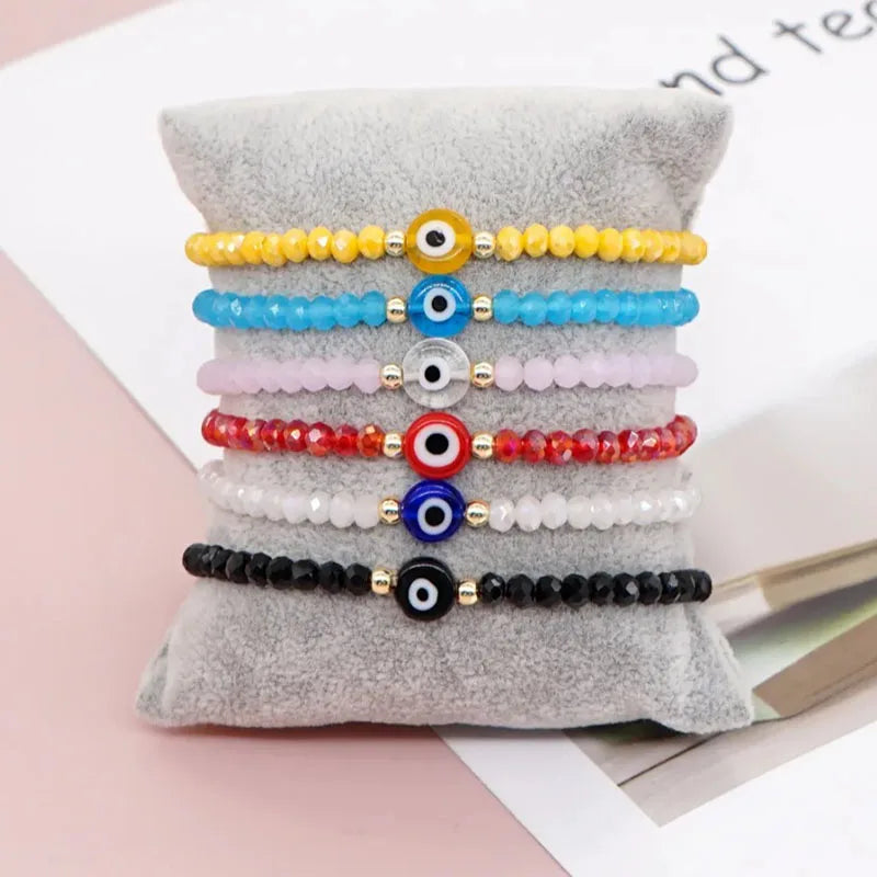12pcs Crystal Beaded Bracelet Evil Eye Bead Bracelet