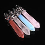 12pcs Hexagonal Column Pendant Natural Crystal Quartz Carnelian Opalite