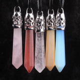 12pcs Hexagonal Column Pendant Natural Crystal Quartz Carnelian Opalite