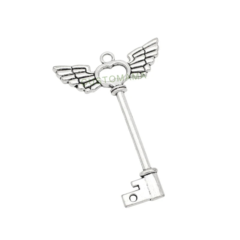 12pcs Antique Tibetan Silver Angel Wings Key Charm Pendant 59x40mm