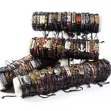 12pcs Leather Bracelet Wristband Bangle Lots Bulk Cuff Men Women