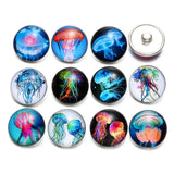 12pcs Jellyfish Pattern Glass Charm Snap Button Jewelry For Bracelet KZ0523