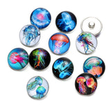 12pcs Jellyfish Pattern Glass Charm Snap Button Jewelry For Bracelet KZ0523