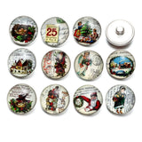12pcs Christmas Stamp Glass Charm Snap Button Jewelry For 18mm Bracelet KZ0499
