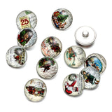 12pcs Christmas Stamp Glass Charm Snap Button Jewelry For 18mm Bracelet KZ0499