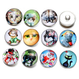12pcs Cat Glass Charm 18mm Snap Button Jewelry For Snaps Bracelet KZ0503