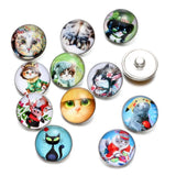 12pcs Cat Glass Charm 18mm Snap Button Jewelry For Snaps Bracelet KZ0503