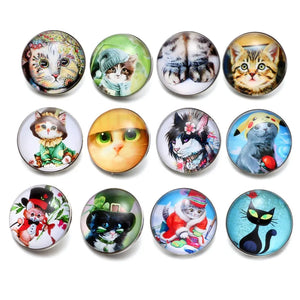 12pcs Cat Glass Charm 18mm Snap Button Jewelry For Snaps Bracelet KZ0503