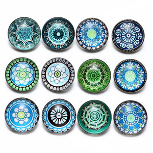 12pcs Green Exotic Pattern Glass Charm 18mm Snap Button Jewelry