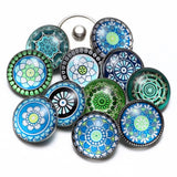 12pcs Green Exotic Pattern Glass Charm 18mm Snap Button Jewelry