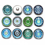 12pcs Green Exotic Pattern Glass Charm 18mm Snap Button Jewelry