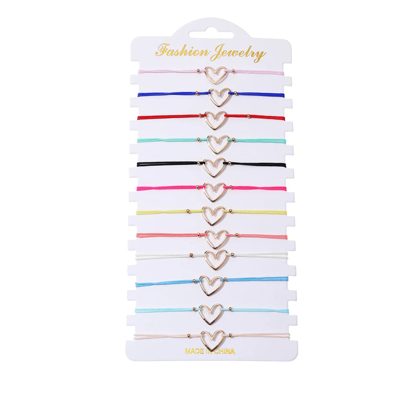 12pcs Minimalist Heart Pendant Charms Bracelets Knitted Rope Chain Anklets