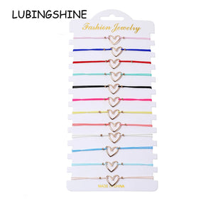 12pcs Minimalist Heart Pendant Charms Bracelets Knitted Rope Chain Anklets