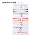 12pcs Minimalist Heart Pendant Charms Bracelets Knitted Rope Chain Anklets