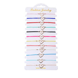 12pcs Minimalist Heart Pendant Charms Bracelets Knitted Rope Chain Anklets
