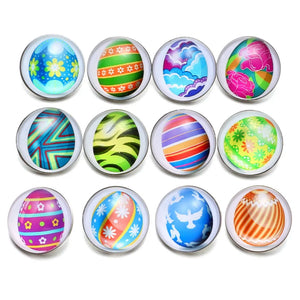 12pcs Painted Eggshell Glass Charm 18mm Snap Button Jewelry