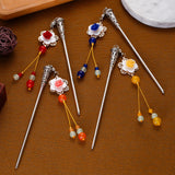 12pcs Mix Flower Tassels Hair Sticks Beads Pendant Vintage Silver