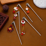 12pcs Mix Flower Tassels Hair Sticks Beads Pendant Vintage Silver