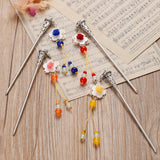 12pcs Mix Flower Tassels Hair Sticks Beads Pendant Vintage Silver