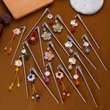 12pcs Mix Flower Tassels Hair Sticks Beads Pendant Vintage Silver