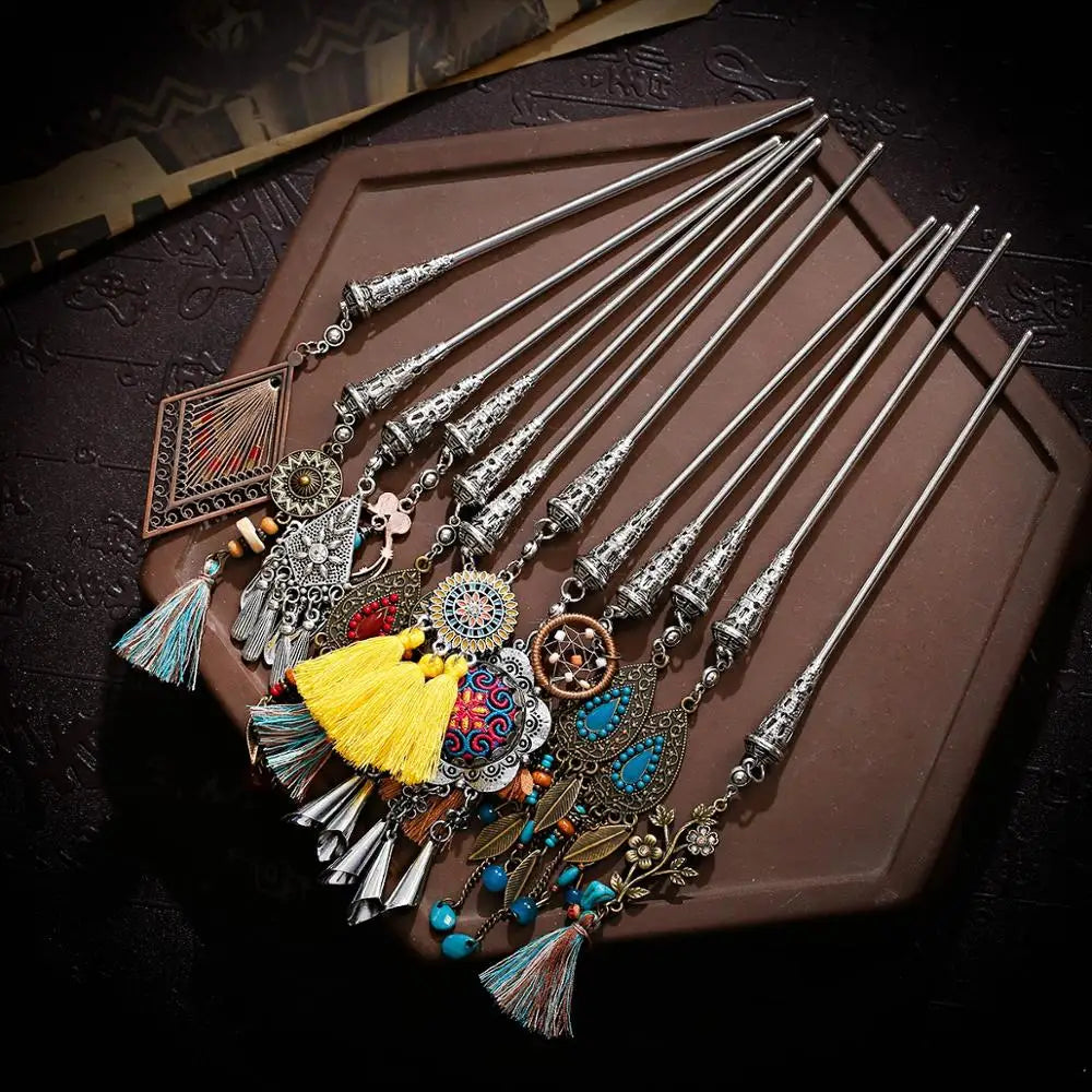 12pcs Mix Hairpin Hair Accessories For Girls Woman Jewelry Vintage Sticks Silver