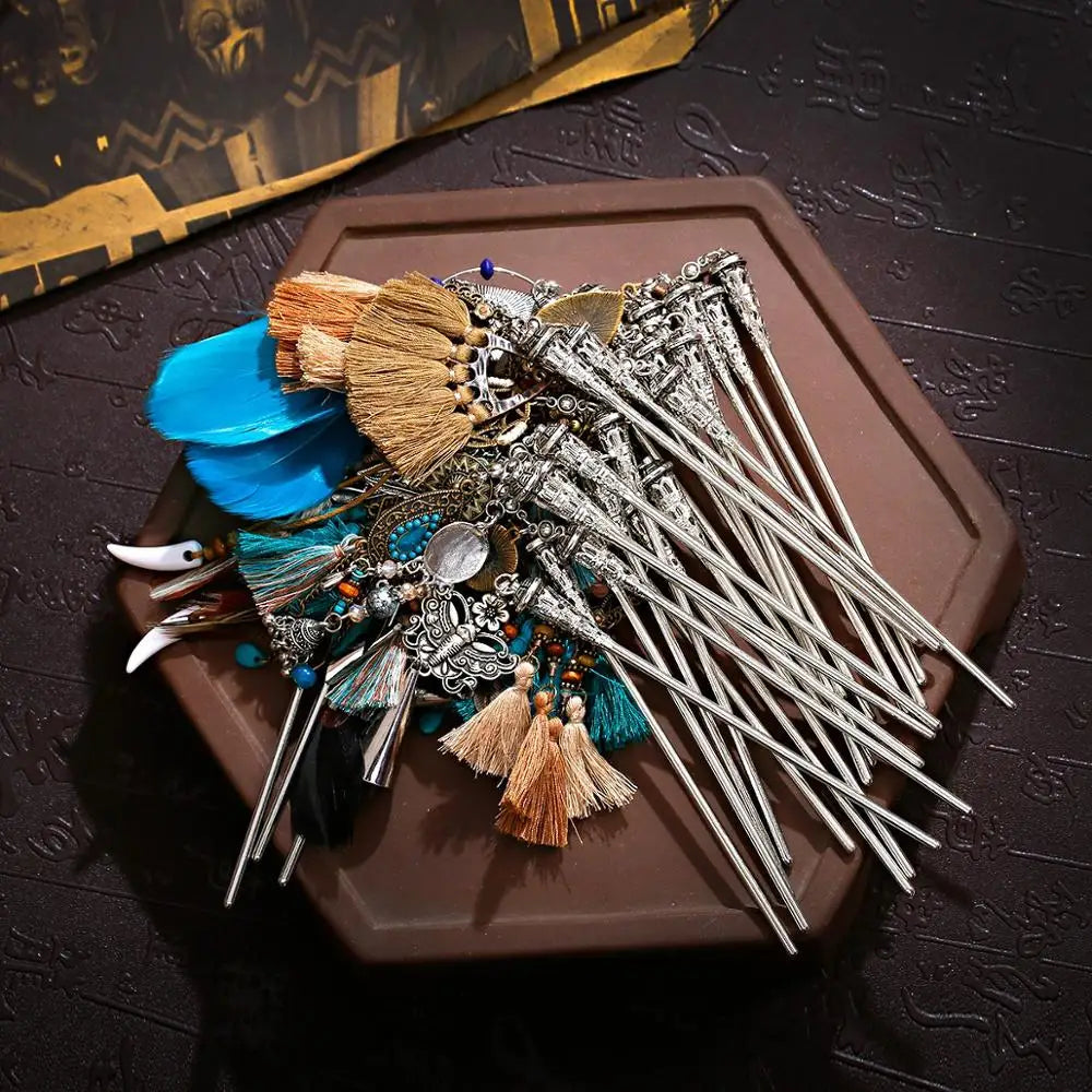 12pcs Mix Hairpin Hair Accessories For Girls Woman Jewelry Vintage Sticks Silver