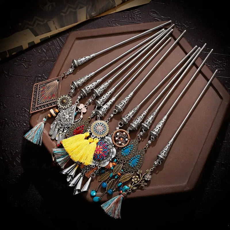 12pcs Mix Hairpin Hair Accessories For Girls Woman Jewelry Vintage Sticks Silver