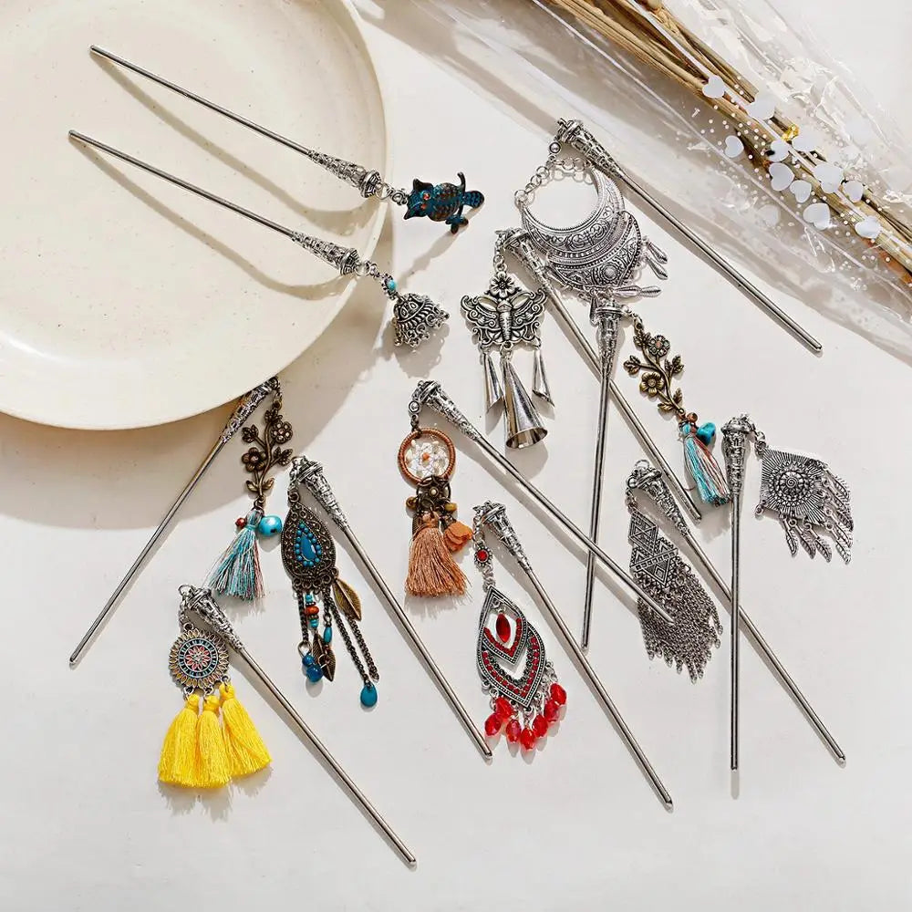 12pcs Mix Hairpin Hair Accessories For Girls Woman Jewelry Vintage Sticks Silver