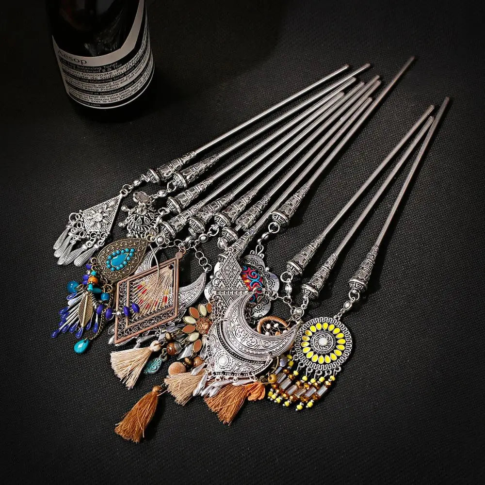 12pcs Mix Hairpin Hair Accessories For Girls Woman Jewelry Vintage Sticks Silver