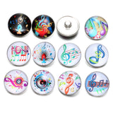 12pcs Rock Music Symbol Glass Charm 18mm Snap Button Jewelry For Bracelet