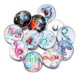 12pcs Rock Music Symbol Glass Charm 18mm Snap Button Jewelry For Bracelet