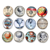 Vintage Hot Air Balloon Glass Charm Snap Button Jewelry