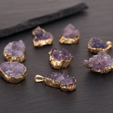 12pcs Natural Crystal Raw Stone Ore Pendant Irregular Amethyst Charms