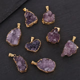 12pcs Natural Crystal Raw Stone Ore Pendant Irregular Amethyst Charms