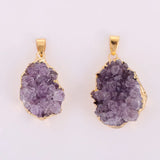 12pcs Natural Crystal Raw Stone Ore Pendant Irregular Amethyst Charms