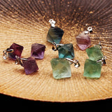 12pcs Fluorite Raw Stone Pendants for Jewelry Making