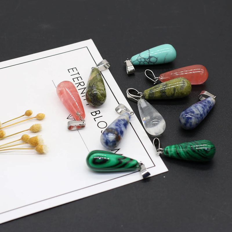 12pcs Agates Water Drop Shape Unakite Quartz Pendant 10x30mm