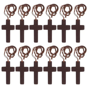 12pcs Wooden Cross Pendant Necklace for Men Women