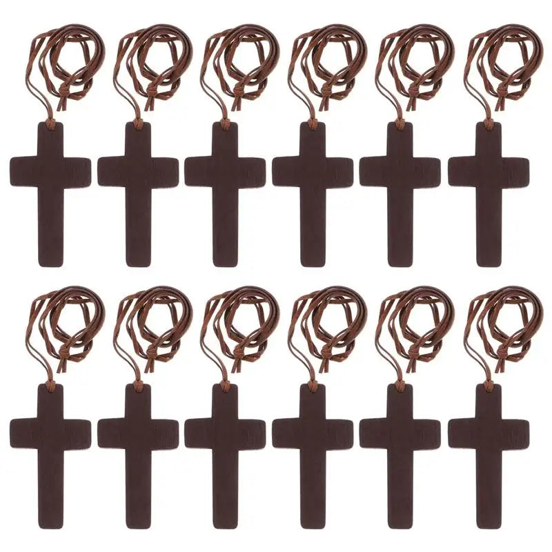 12pcs Wooden Cross Pendant Necklace for Men Women