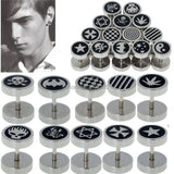 12pcs Punk Gothic Stainless Steel Ear Stud Barbell Earrings Star Skull Leaf