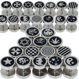 12pcs Punk Gothic Stainless Steel Ear Stud Barbell Earrings Star Skull Leaf