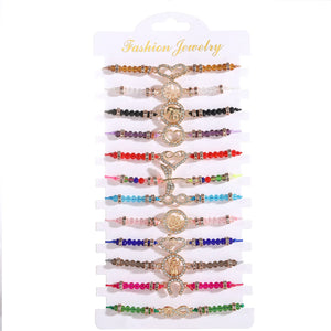 12pcs Rainbow Heart Animal Angle Rose Crystal Bracelet Women Girls