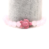 Sea Turtle Charm Bracelet with Rose Quartz Beads