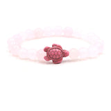 Sea Turtle Charm Bracelet with Rose Quartz Beads
