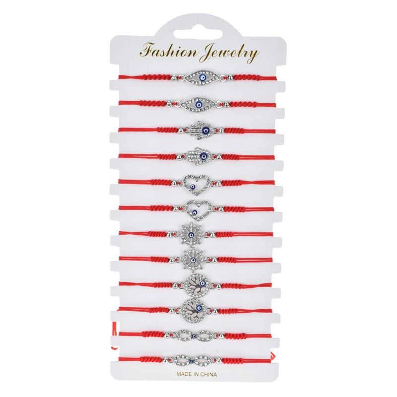 12pcs Evil Eye Bracelet Red String Fatima Hand Charms Jewelry