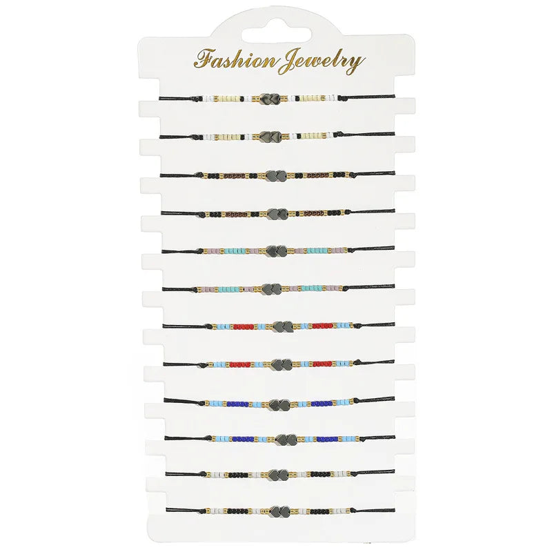 Boho Shell Heart Charms Crystal Glass Seed Beads Bracelets
