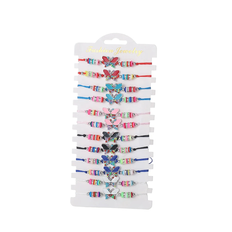 12pcs Butterfly Charms Crystal Seed Beads Bracelet Anklets Girl Kids Jewelry