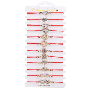 Braid Rope Bracelet Set Crystal Eyes Tree of Life Heart Pendant Charms
